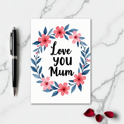 Love You Mum Floral Wreath Card