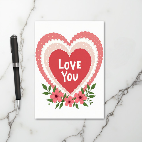 Love You Pink Heart Flower Card