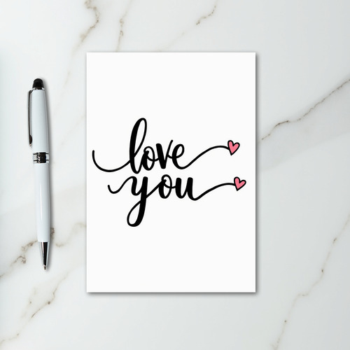 Love You Pink Hearts Script Smooth Card