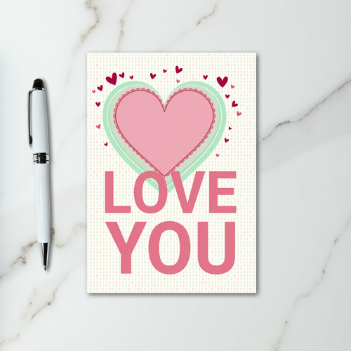 Love You Polka Dot Striped Heart Card