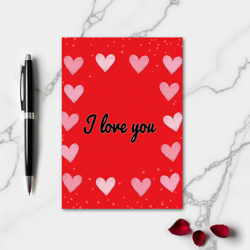 Love You Red Hearts Pattern Card