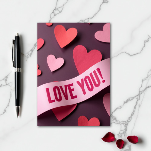 Love You Ribbon Hearts Art Card