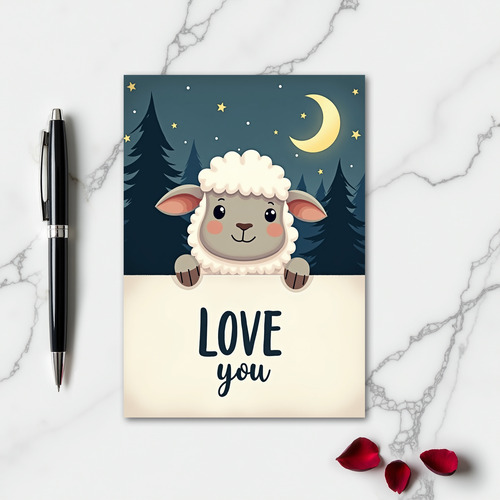 Love You Sheep Moon Stars Card