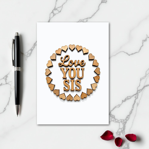 Love You Sis Wood Heart Card