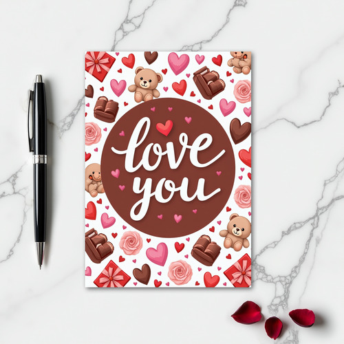 Love You Teddy Bear Hearts Card