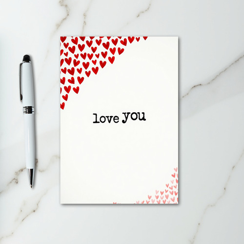 Love You Watercolor Red Hearts Card