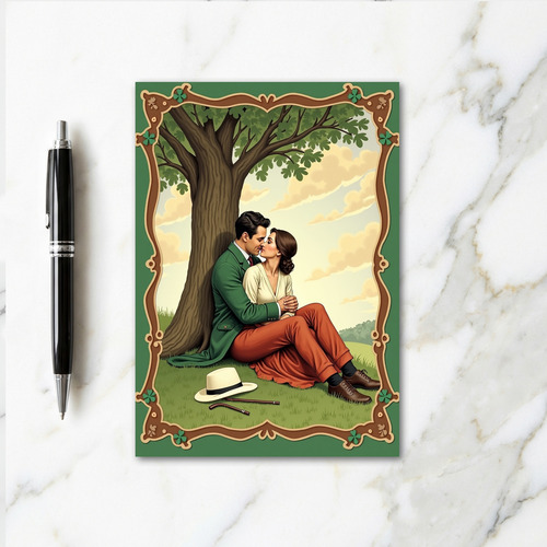 Lovers Kiss Under Tree Scene Card