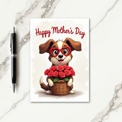 Loving Pup Mothers Day Roses Card