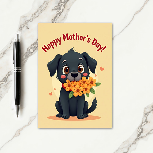 Loving Puppy Mothers Day Flower Card