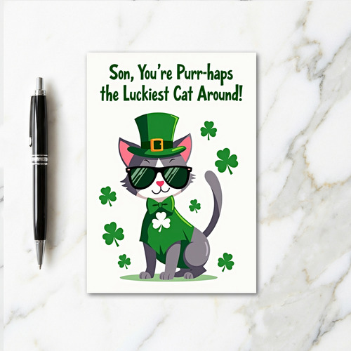 Luckiest Cat Around Son St Patricks Card