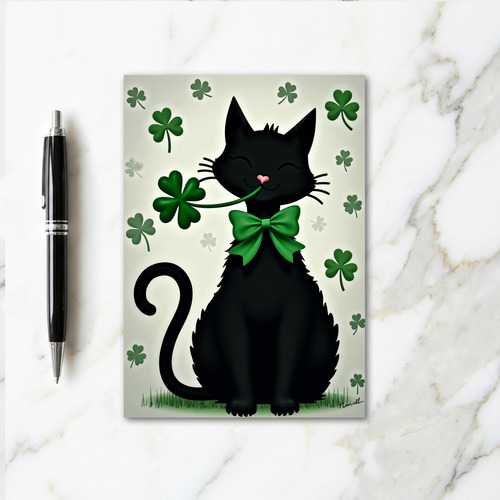 Lucky Black Cat Clover Card