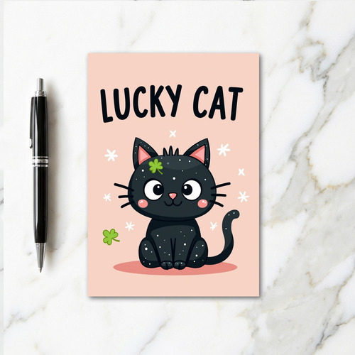 Lucky Black Cat Cute Art Card