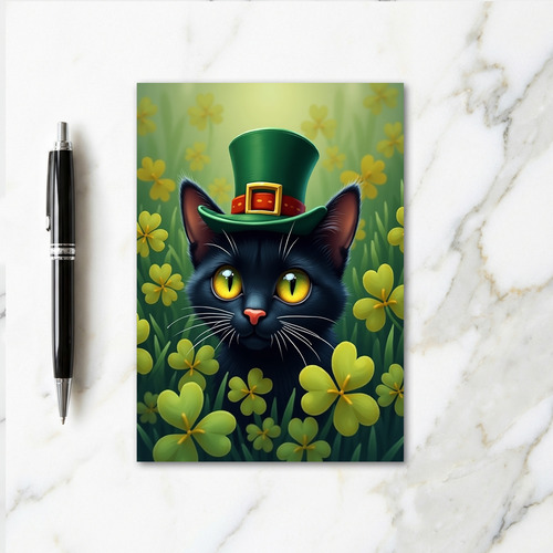 Lucky Black Cat Green Hat Card