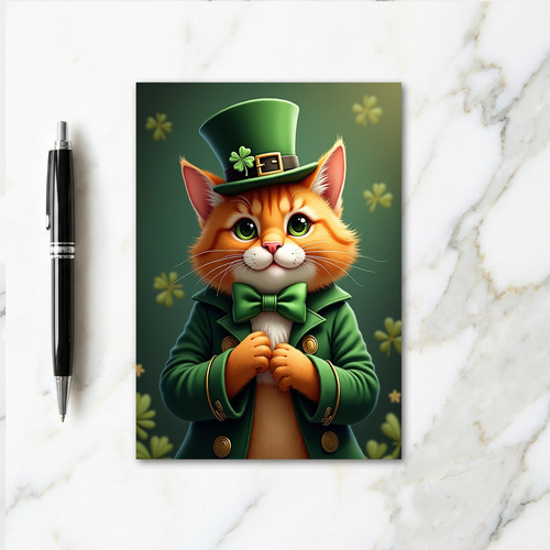 Lucky Cat Clover Pattern Card