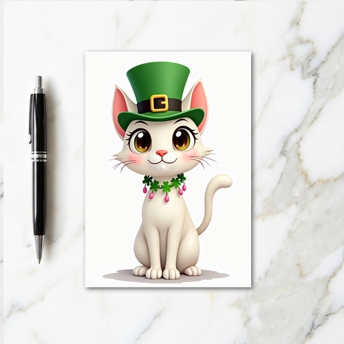 Lucky Cat Leprechaun Top Hat Card
