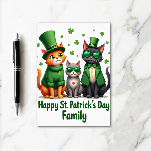 Lucky Cats Family St Patricks Card