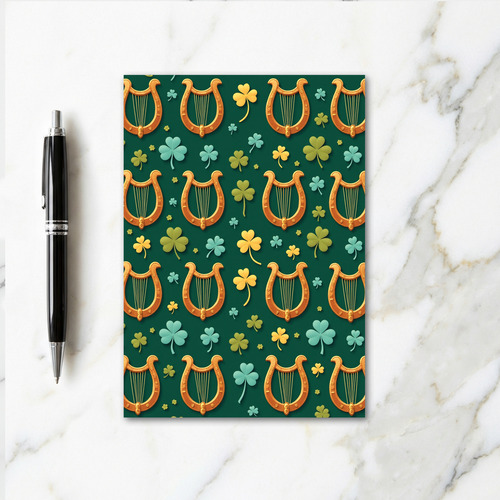 Lucky Celtic Harp Shamrock Card