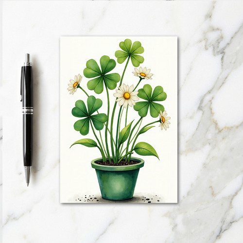 Lucky Clover Daisy Watercolor Card