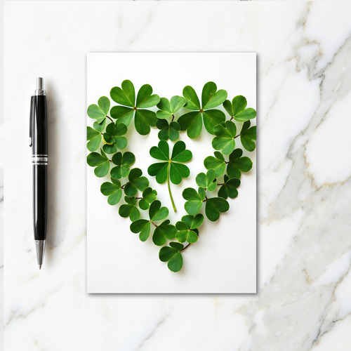 Lucky Clover Heart Green Leaves Card