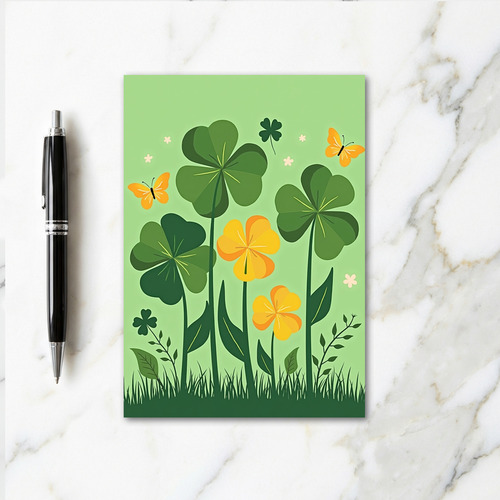 Lucky Clovers Flowers Happy Card