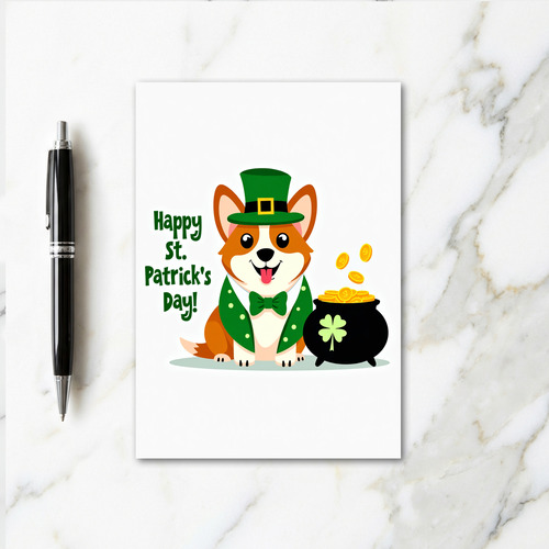 Lucky Corgi St Patricks Day Card