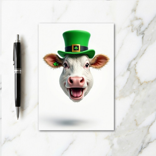 Lucky Cow Green Hat Fun Card