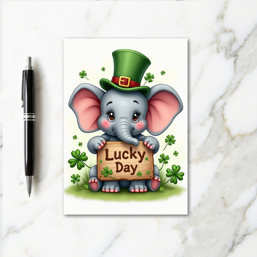 Lucky Elephant Shamrock Art Card