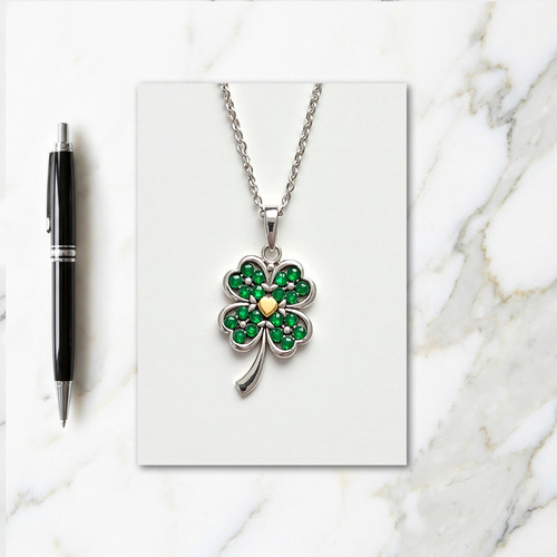 Lucky Gem Clover Silver Heart Card