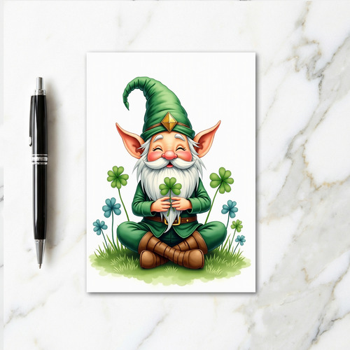 Lucky Gnome Green Clover Card