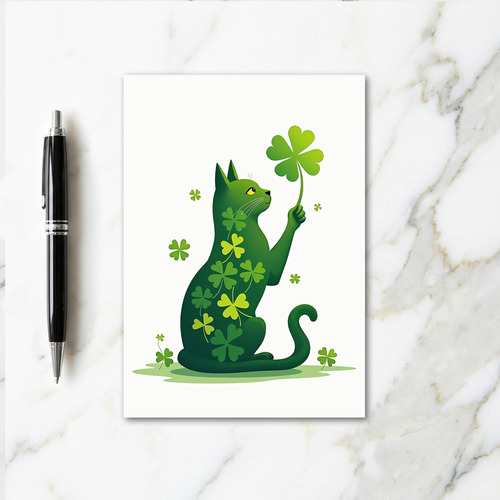 Lucky Green Cat Clover Find Card