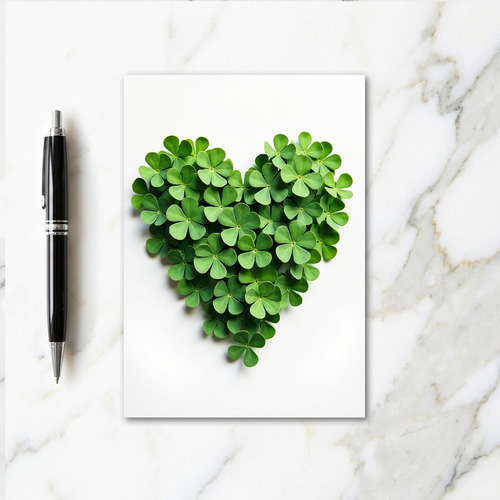 Lucky Green Heart Clover Card