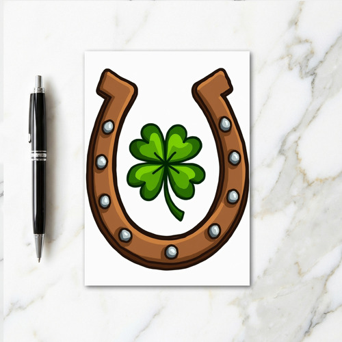 Lucky Horseshoe Clover Good Luck Card