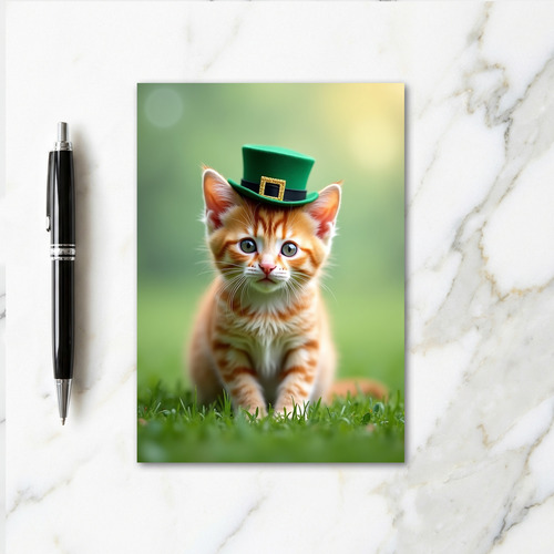 Lucky Kitten Green Hat Card