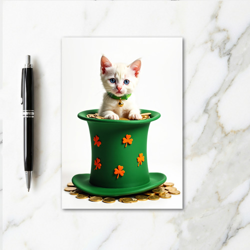 Lucky Kitten In Hat Greeting Card