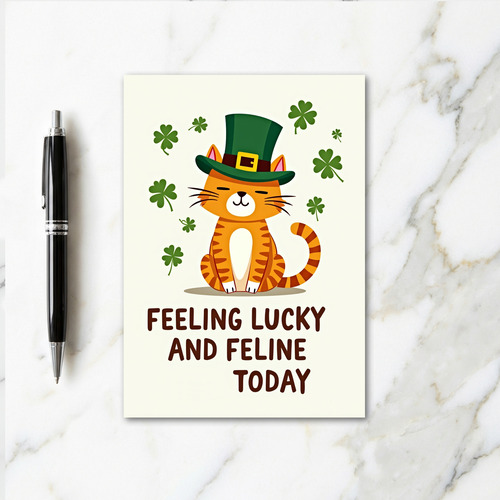 Lucky Leprechaun Cat Day Card