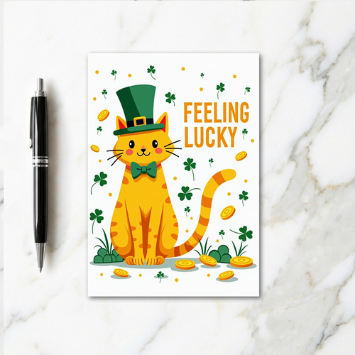 Lucky Orange Cat St Patricks Day Card