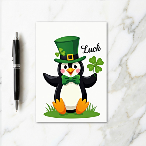 Lucky Penguin St Patricks Day Card