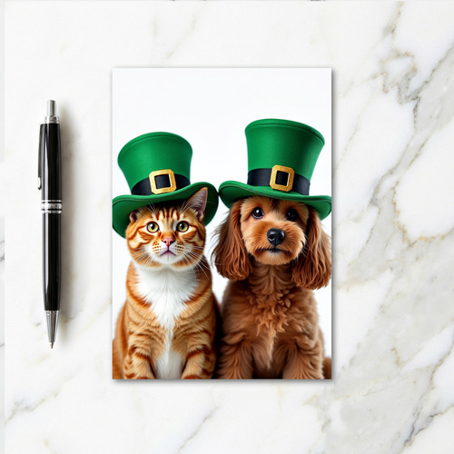 Lucky Pets In Green Hats Card