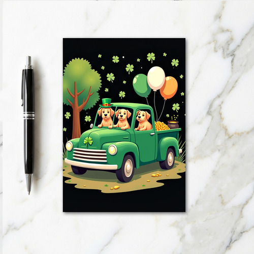 Lucky Puppy Truck St Patricks Card