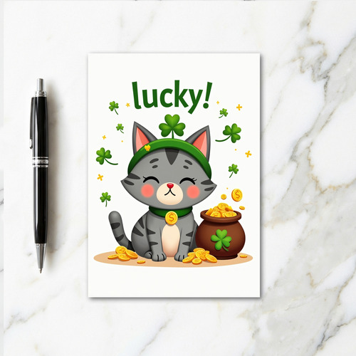 Lucky Shamrocks Cat Card