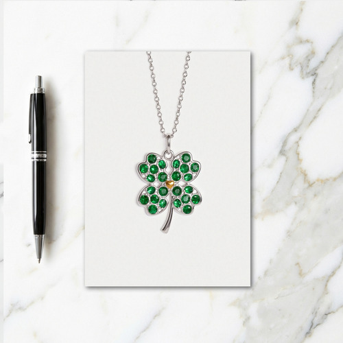 Lucky Silver Clover Heart Card