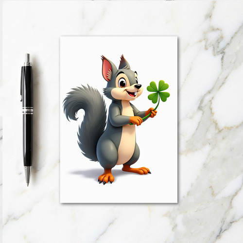 Lucky Squirrel Clover Card