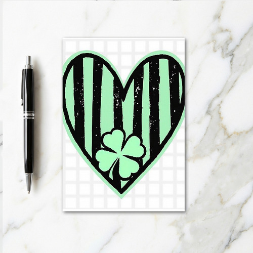 Lucky Striped Heart Green Love Card