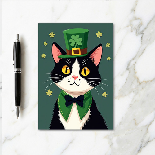Lucky Tuxedo Cat St Patricks Card