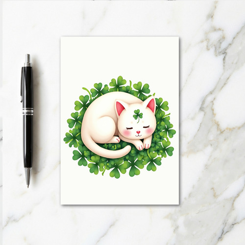 Lucky White Cat Nap Time Card
