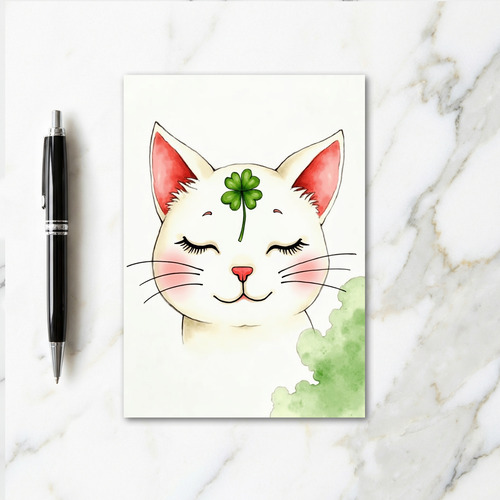 Lucky White Cat Portrait Card