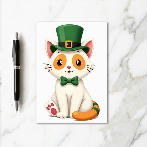 Lucky White Cat St Patricks Day Card