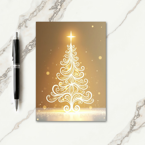 Luminous Golden Tree Christmas Card