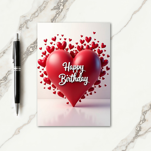 Luminous Scarlet Heart Birthday Card