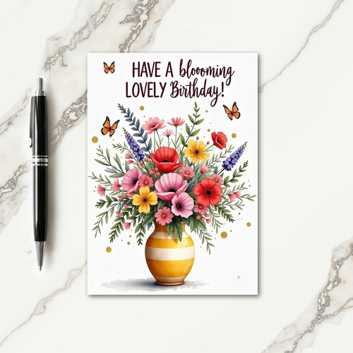 Lush Painted Blooms Birthday Card